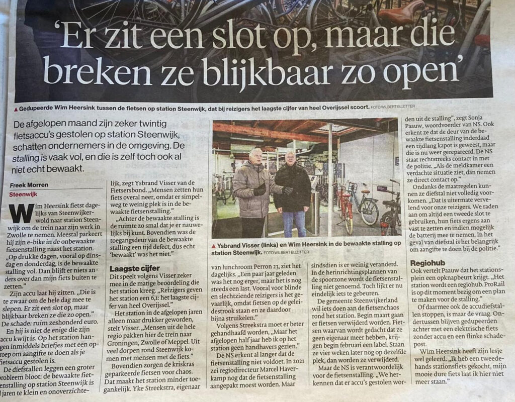 Stentor over diefstal accu's Station Steenwijk